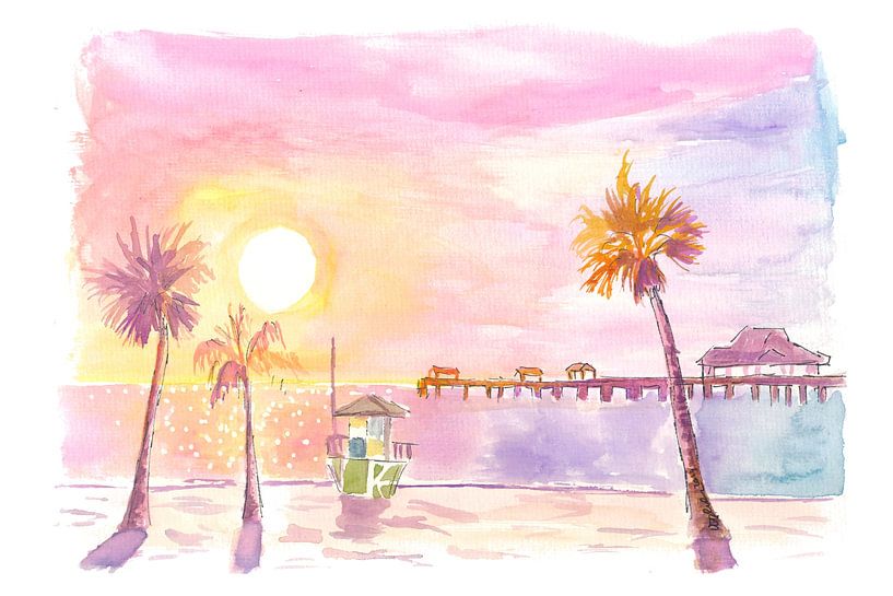 Romantic Clearwater FL Beach Pier at sunset by Markus Bleichner