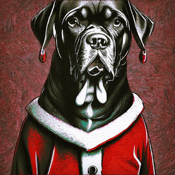 Schwarzer Hund im Weihnachtsoutfit (Kunst, im Stil von Vincent van Gogh) von Art by Jeronimo