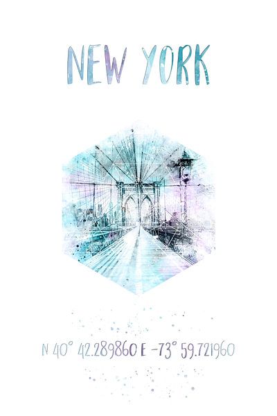 Coordonne l'aquarelle du pont de Brooklyn à New York par Melanie Viola