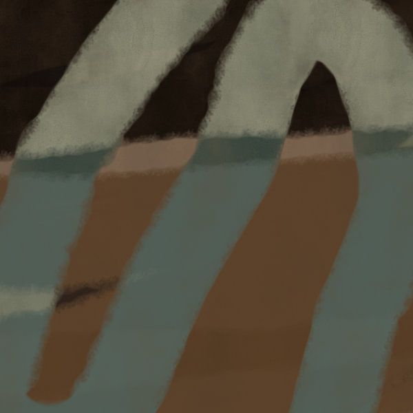 Moderne abstracte kunst. Vormen en lijnen in grijsblauw, terra, bruin van Dina Dankers