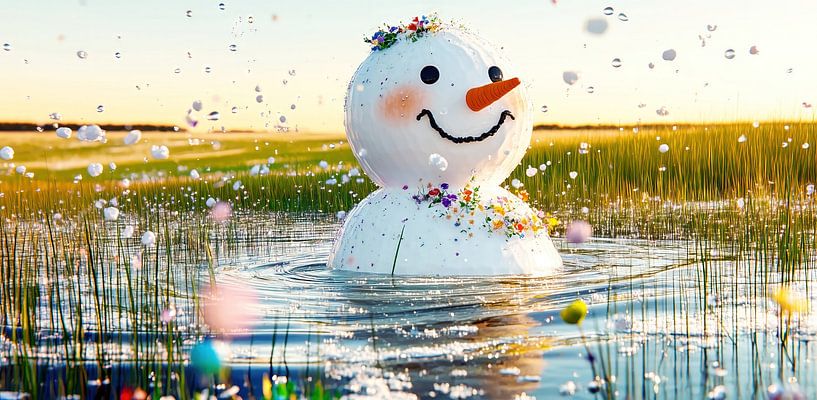 Snowman melts in the spring light by Frank Heinz