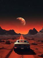 muscle car in mars with moon space world earth