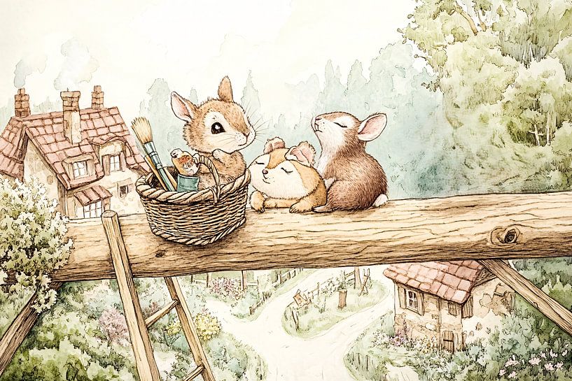 Mäuse auf einer Brücke im Wald von Art & Soul Creations