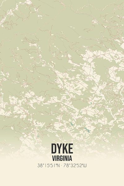 Alte Karte von Dyke (Virginia), USA. von Ortsdrucke