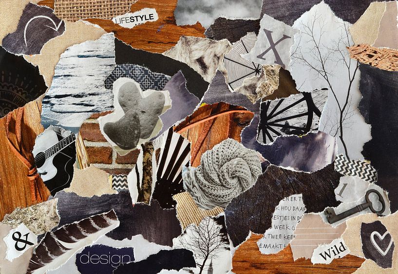 Natural collage made of old paper shreds by Trinet Uzun