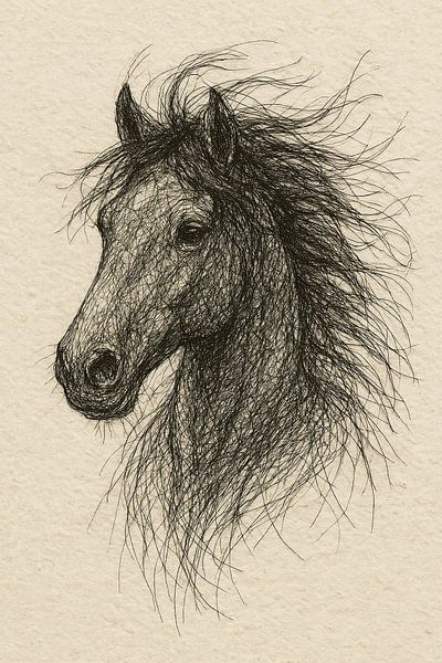 Drahtporträt eines Pferdes (galoppierende flatternde Mähne ruhige Farben eleganter Pferdeliebhaber) von Natalie Bruns