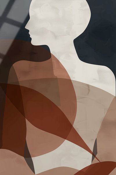 Modernes und abstraktes Porträt in Erdtönen von Japandi Art Studio