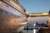 Footbridge to ship the SS Rotterdam at dusk