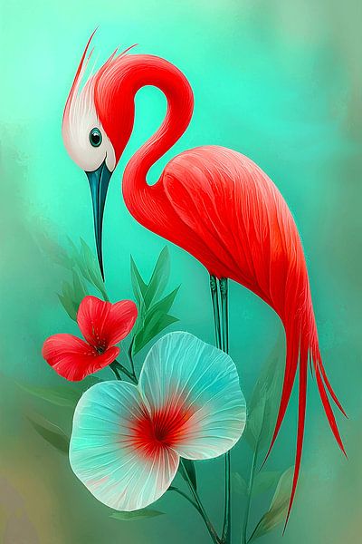 Héron floral | L'élégance en couleur par Karina Brouwer