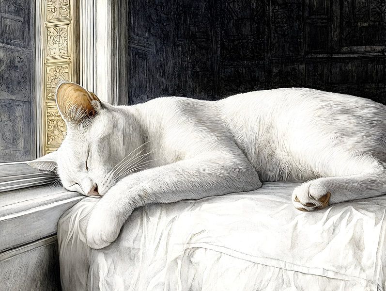 Schlafendes weißes Kätzchen von Heike Hultsch