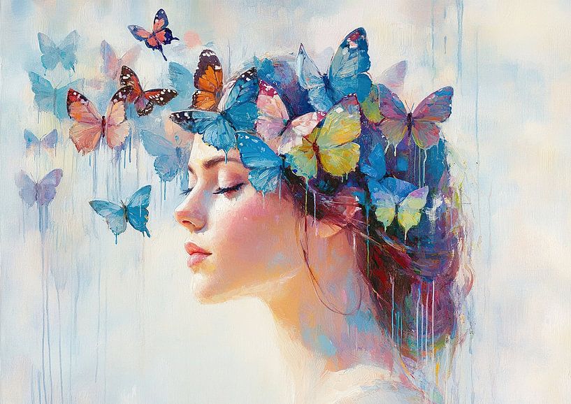 Frau und Schmetterlinge | Frau Schmetterlinge von Kunst Laune