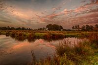 Des nuages colorés qui se reflètent dans l'eau