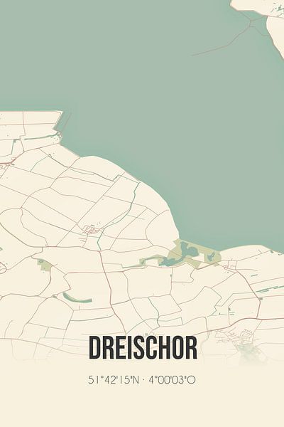 Alte Karte von Dreischor (Zeeland) von Ortsdrucke