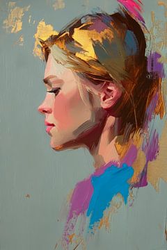 Farbenfrohes Profilporträt einer Frau von Poster Art Shop