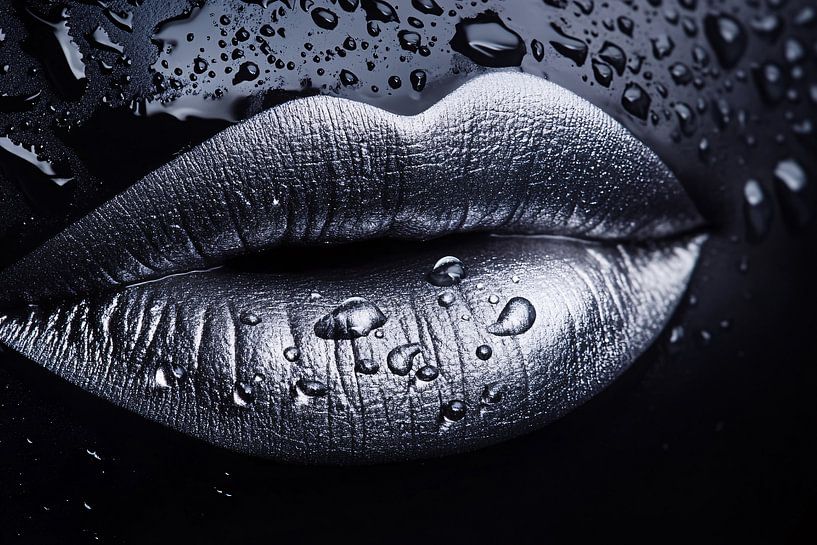 Silberne Lippen mit Wassertropfen von Art & Soul Creations