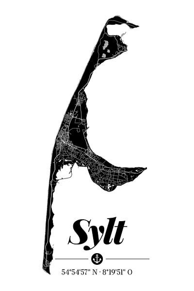 Sylt | Minimalist Island Map Design | Black &amp; White by ViaMapia