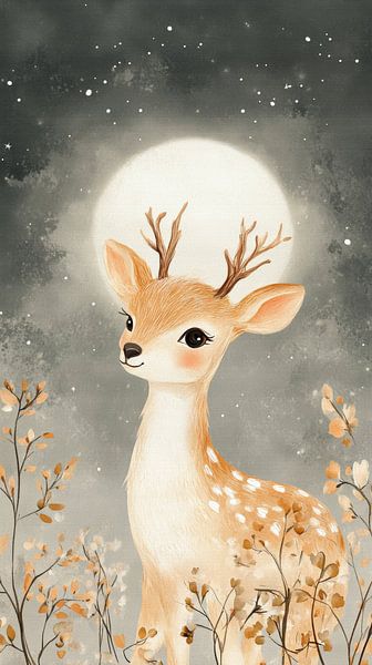 Cerf au clair de lune et silhouette automnale par Eva Lee
