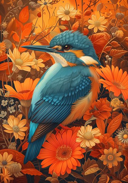 Martin-pêcheur dans une exposition florale par Bianca ter Riet