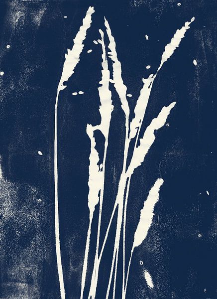 Herbe de nuit en bleu rétro. Art botanique moderne par Dina Dankers