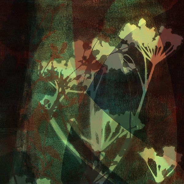 Modern abstract botanical. Flowers in green and brown. by Dina Dankers