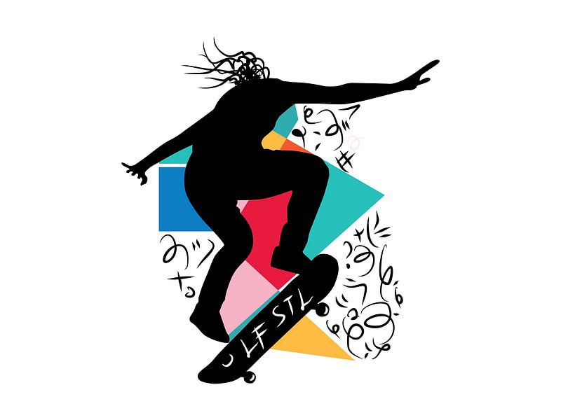 Silhouette de skateboarder avec formes géométriques par Golden Haze Studio