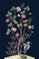 Harmonie sophistiquée : fleurs et cigognes de style japonais
