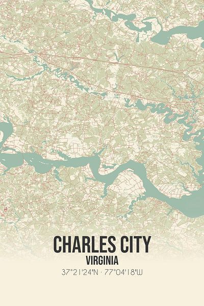 Alte Karte von Charles City (Virginia), USA. von Ortsdrucke