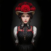Fille de la Forêt-Noire avec costume traditionnel et chapeau à roses