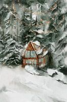 Betoverd huis in het bos met vuurvliegjes