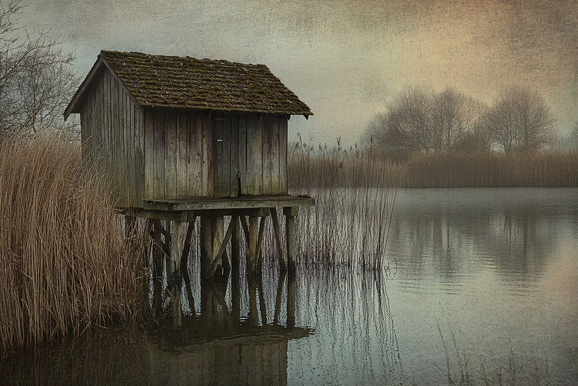 Old hut near water landscape by Imperial Art House