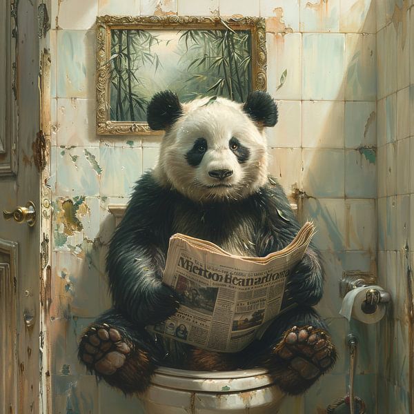 Entspannter Panda Liest Zeitung im Badezimmer von Poster Art Shop
