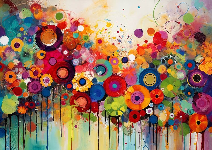 Geometrisch abstract cirkels en bloemen van Jan Bechtum