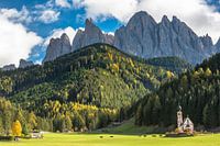 Little church in the delightful setting of the Dolomite mountains
