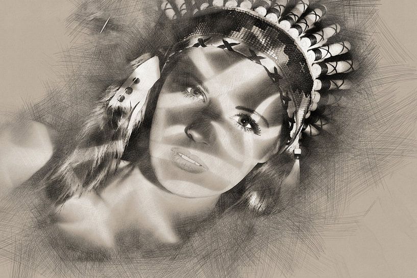 Indianer Frau in schwarzweiß von Tilo Grellmann