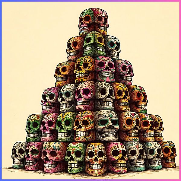 Pyramide de crânes peints mexicains par Hey Art!