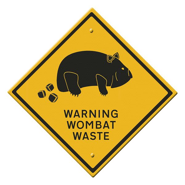 Wombat waste warning sign by Grüntyers .