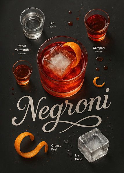 Negroni Poster - Bitter-süßer italienischer Aperitif Cocktail von Lootprint