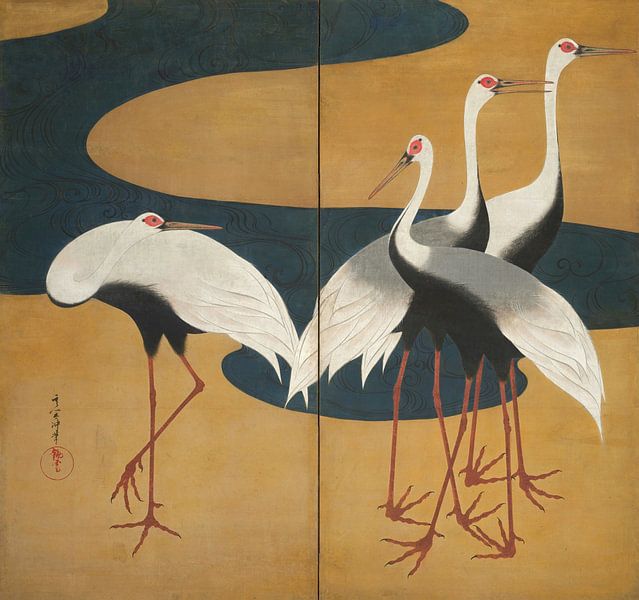 Kranichvogel, Suzuki Kiitsu (linke Tafel) von Meisterhafte Meister