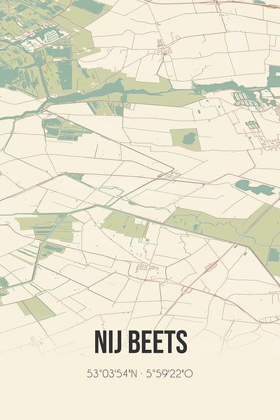 Vieille carte de Nij Beets (Fryslan) par Affiches de lieux