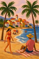 Sonnenverwöhnte spanische Strände - Bunte Palmen und lebhafte Gesichter