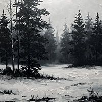 Impasto Textured Monochrome Winter Forest Landscape Fine Art Illustration