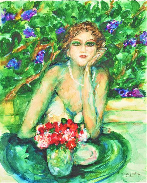 Portrait of a woman in her garden. ( inspired by Jean Pierre Cassigneuil ) by Ineke de Rijk