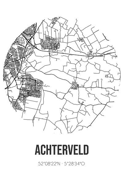 Achterveld (Utrecht) | Carte | Noir et blanc par Affiches de lieux