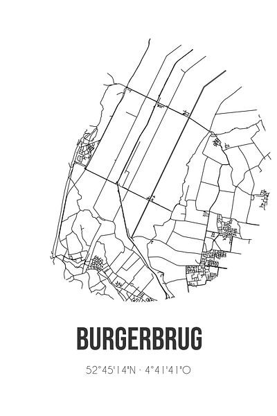 Burgerbrug (Noord-Holland) | Carte | Noir et blanc par Affiches de lieux