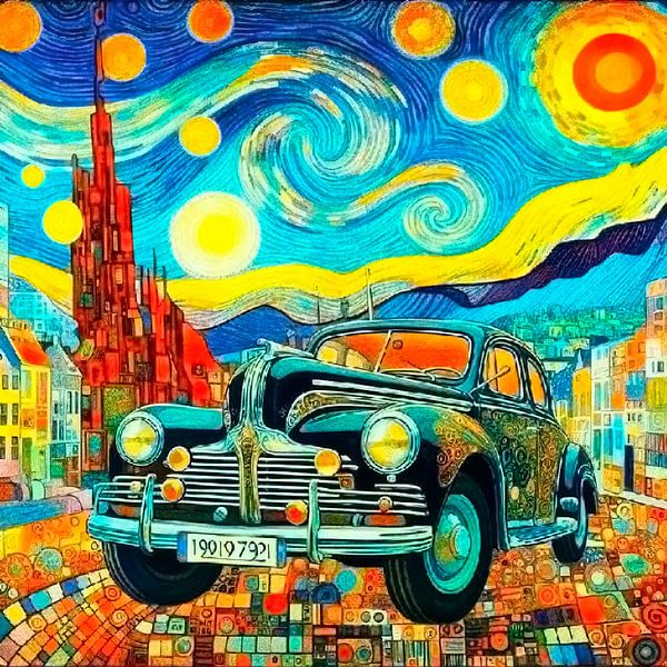 Voiture aux couleurs gaies inspirée par Gustav Klimt et van Gogh.( 1 ) par Ineke de Rijk