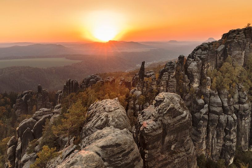 Schrammsteine bei Sonnenuntergang, Elbsandsteingebirge, Sächsische Schweiz von Markus Lange