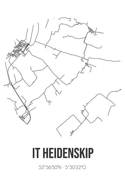 It Heidenskip (Fryslan) | Carte | Noir et blanc par Affiches de lieux