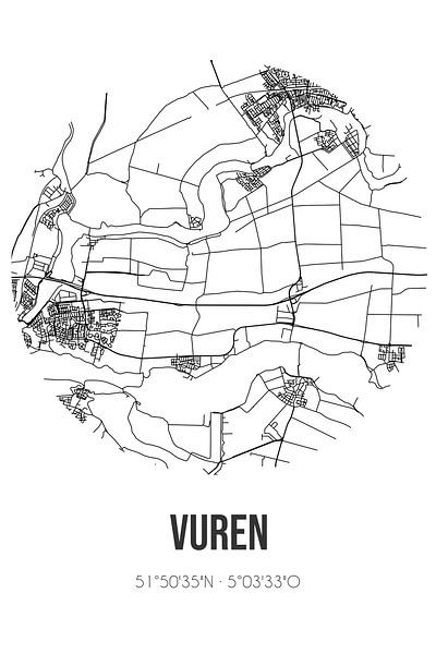 Vuren (Gueldre) | Carte | Noir et blanc par Affiches de lieux