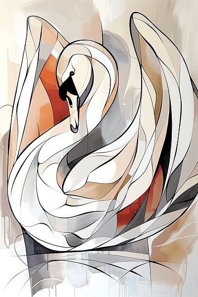 Swan in Abstraction: Geometric Serenade by Karina Brouwer
