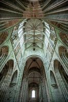 A close-up of the architecture of the cathedral in Mont Saint Michel in France